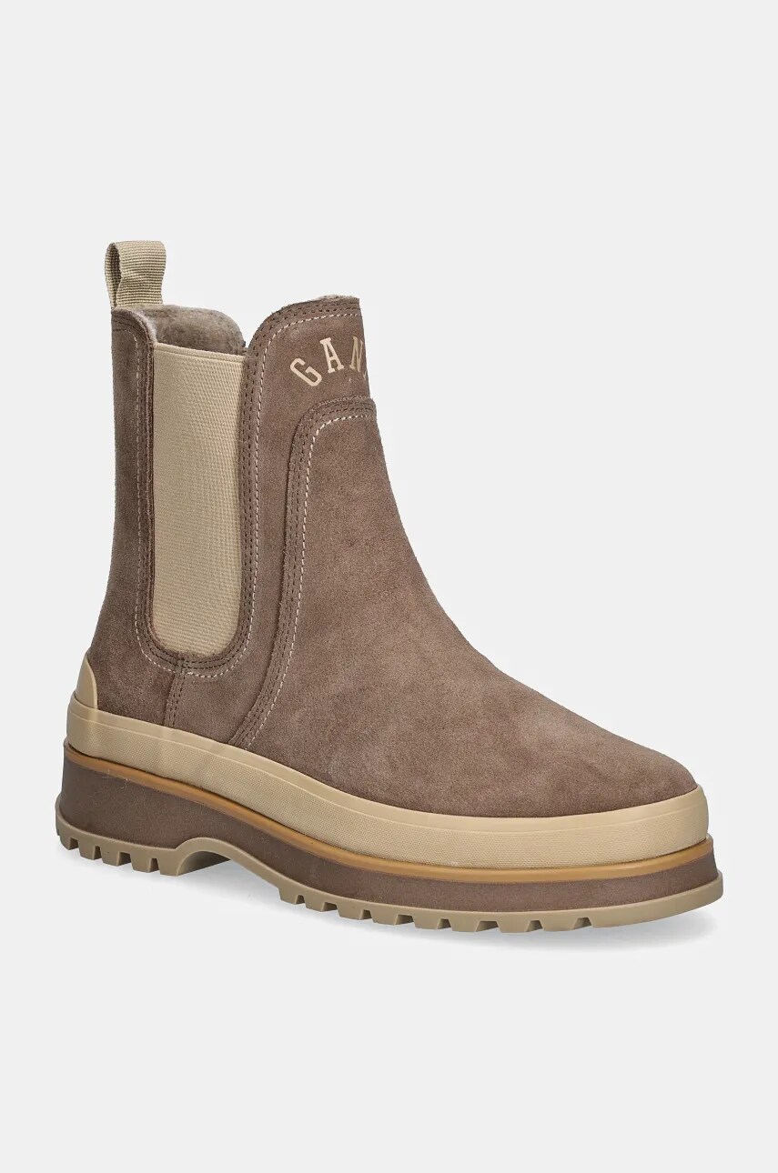 Gant botine din piele intoarsa Wintly femei, culoarea maro, cu toc plat, izolare usoara, 29553793 G183