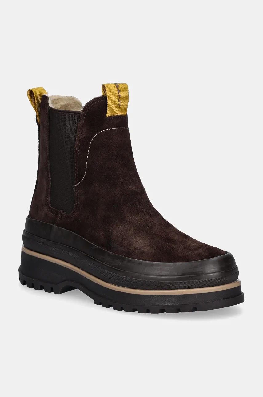 Gant botine din piele intoarsa Wintly femei, culoarea maro, cu toc plat, izolat, 29553795 G462