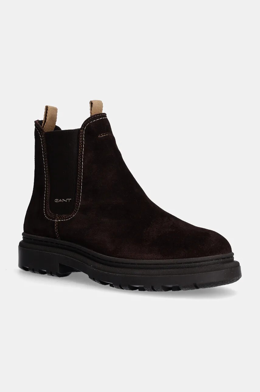 Gant botine din piele intoarsa Timbly femei, culoarea maro, cu toc plat, 29553800 G46