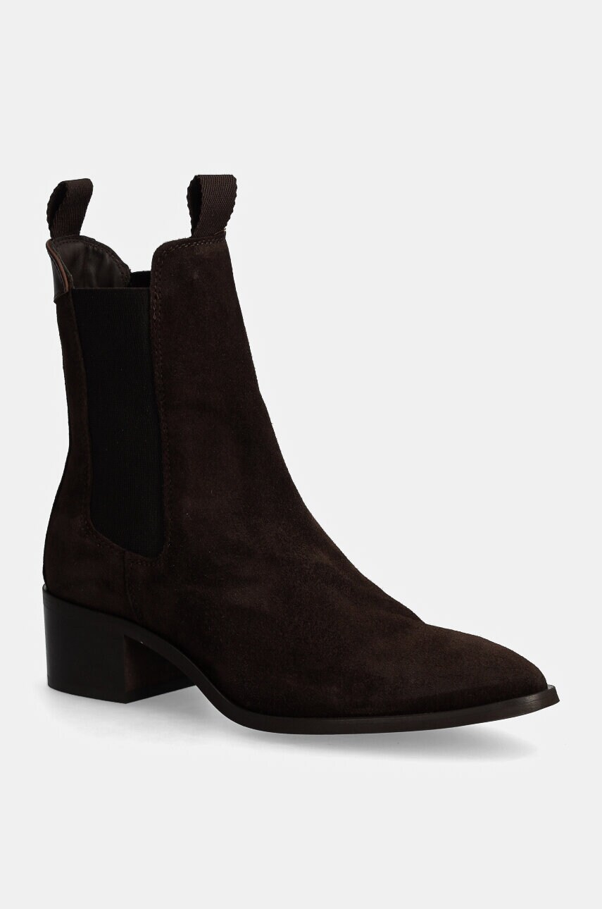 Gant botine din piele intoarsa St Broomly femei, culoarea maro, cu toc drept, 29553802 G464