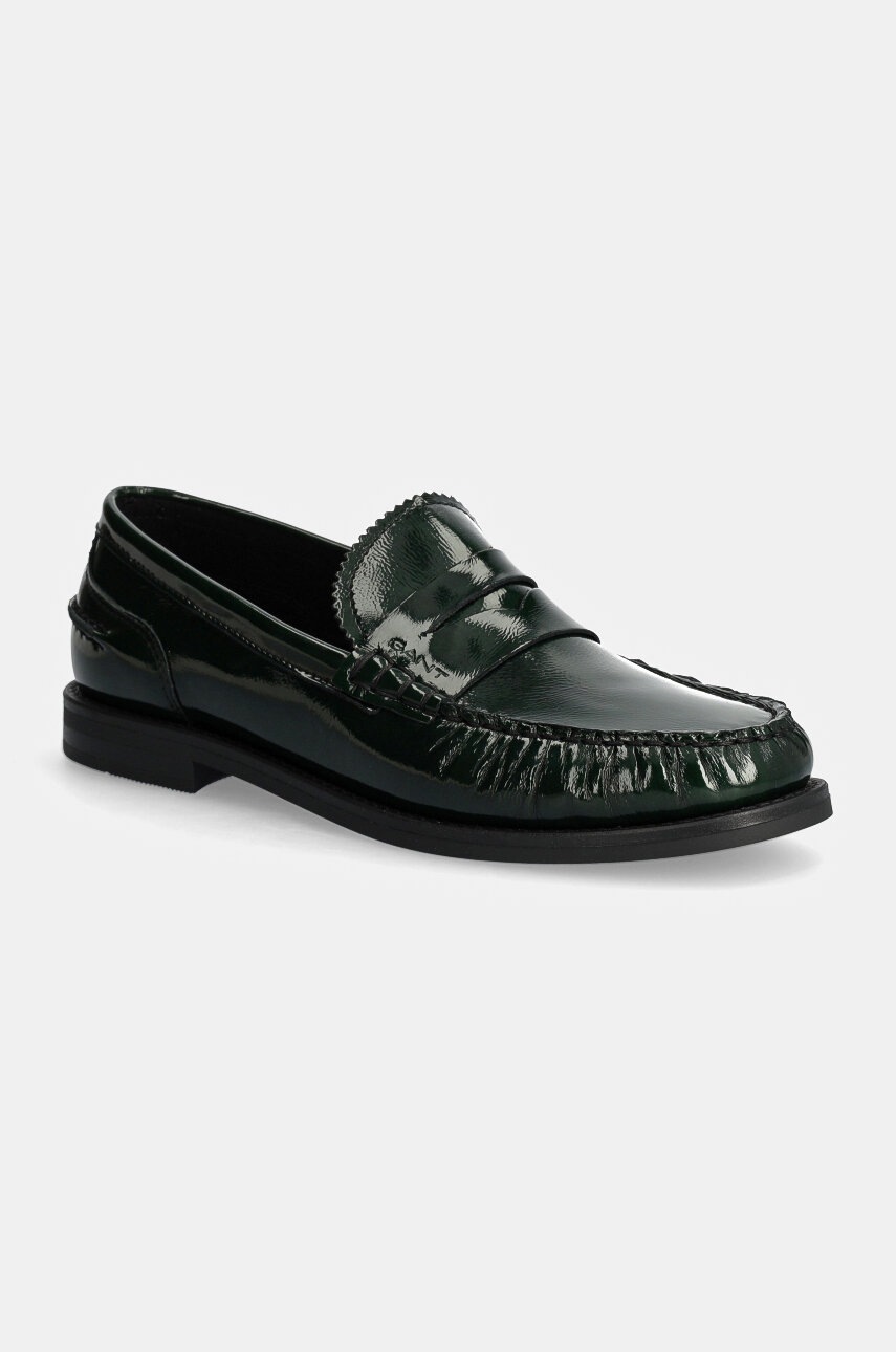 Gant mocasini de piele Gracelyn femei, culoarea verde, cu toc plat, 29571721 G73