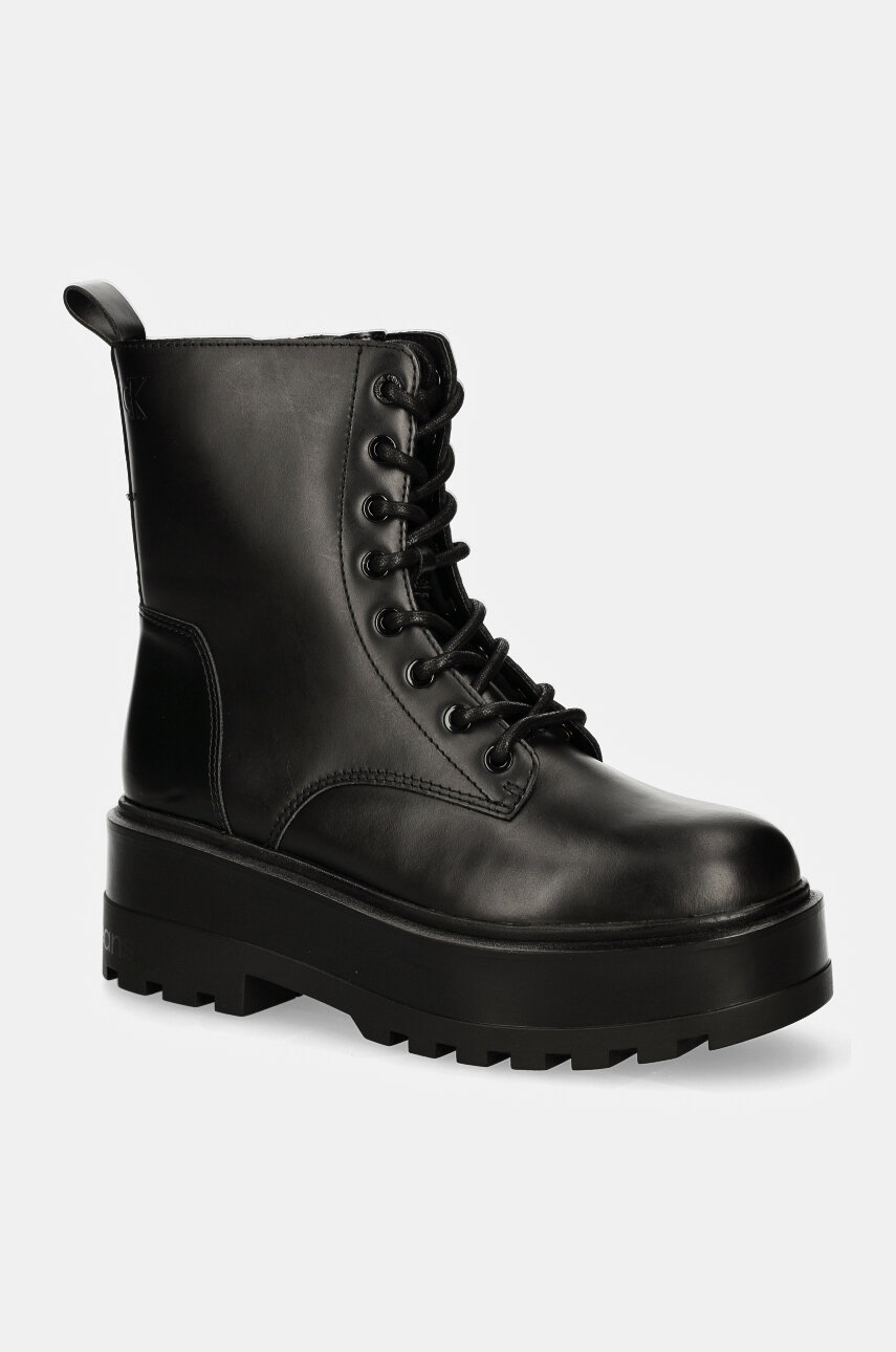 Levně Farmářky Calvin Klein Jeans FLATFORM HIGH LACE UP MG DL dámské, černá barva, na platformě, YW0YW01535