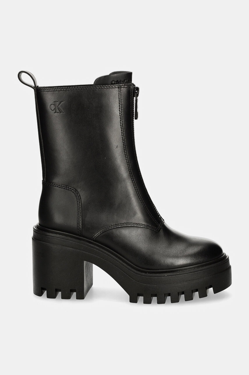Calvin Klein Jeans Δερμάτινες μπότες CHUNKY HEELED ZIP BOOT LTH