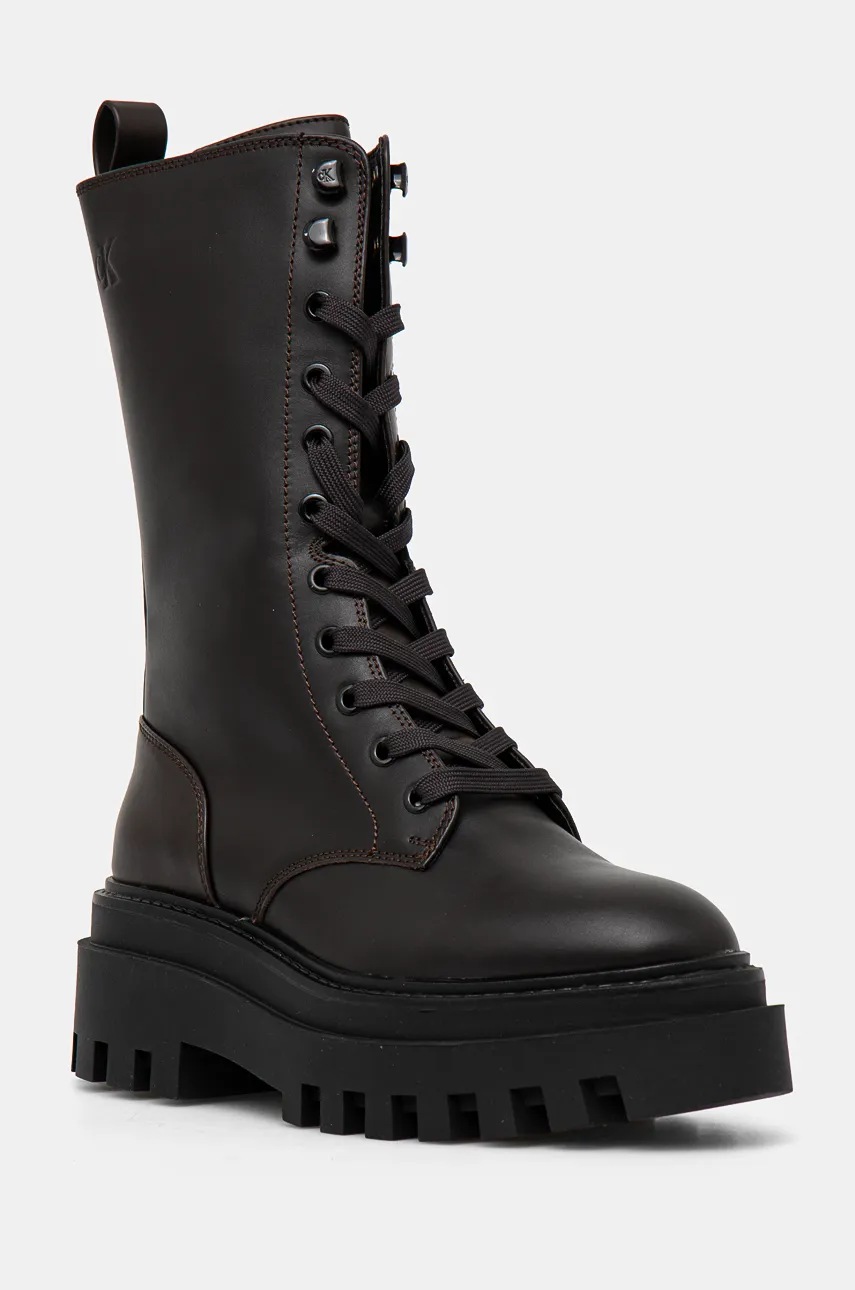 

Кожени кубинки Calvin Klein Jeans FLATFORM LACE UP BOOT MG LTH в кафяво с платформа YW0YW01544, Кафяв