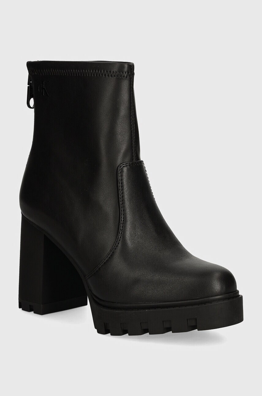 Levně Nízké kozačky Calvin Klein Jeans HEEL PLATFORM ZIP BOOT MG NAPPA dámské, černá barva, na podpatku, YW0YW01546