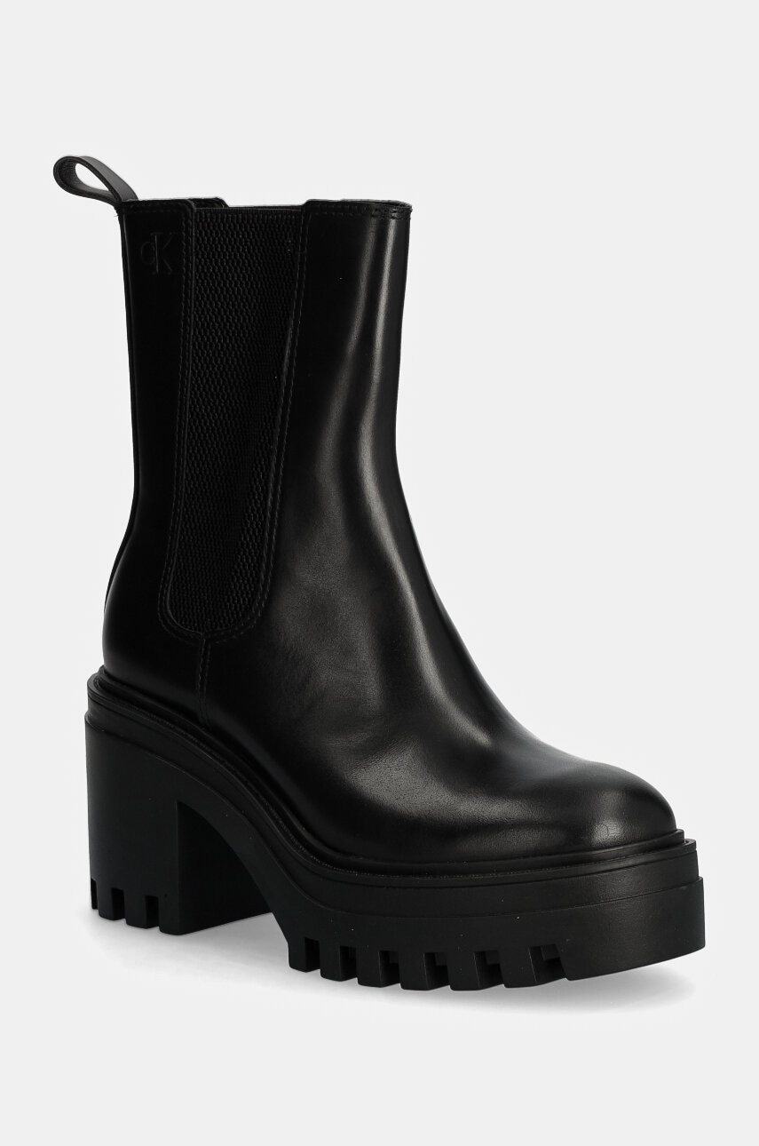 Levně Nízké kozačky Calvin Klein Jeans CHUNKY HEELED CHELSEA LTH dámské, černá barva, na podpatku, YW0YW01547