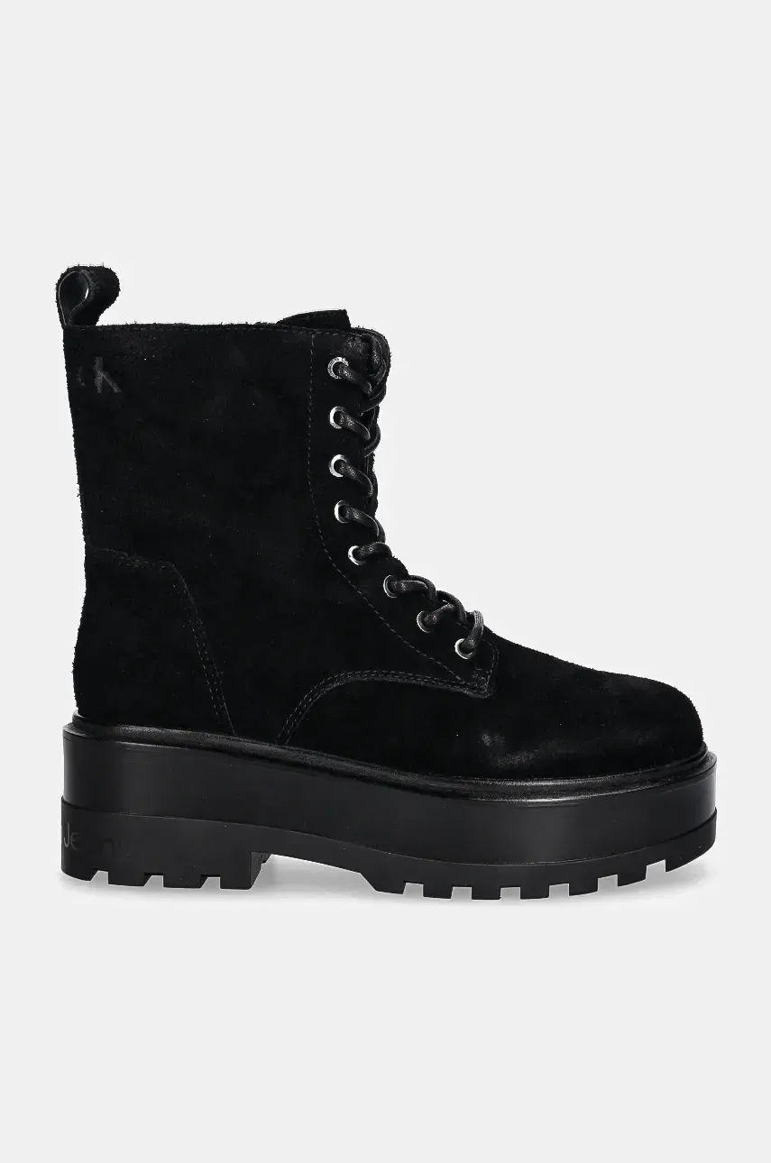 Замшевые ботинки Calvin Klein Jeans FLATFORM ZIP LACEUP MG S женские цвет чёрный на платформе YW0YW01554 Замшевые ботинки Calvin Klein Jeans FLATFORM ZIP LACEUP MG S женские цвет чёрный на платформе YW0YW01554