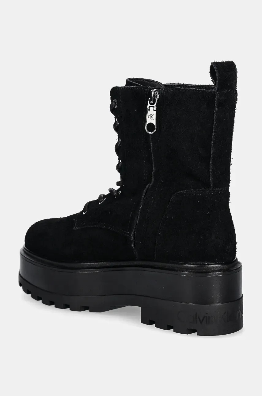 Workers σουέτ Calvin Klein Jeans FLATFORM ZIP LACEUP MG S χρώμα: μαύρο, YW0YW01554 φωτογραφία