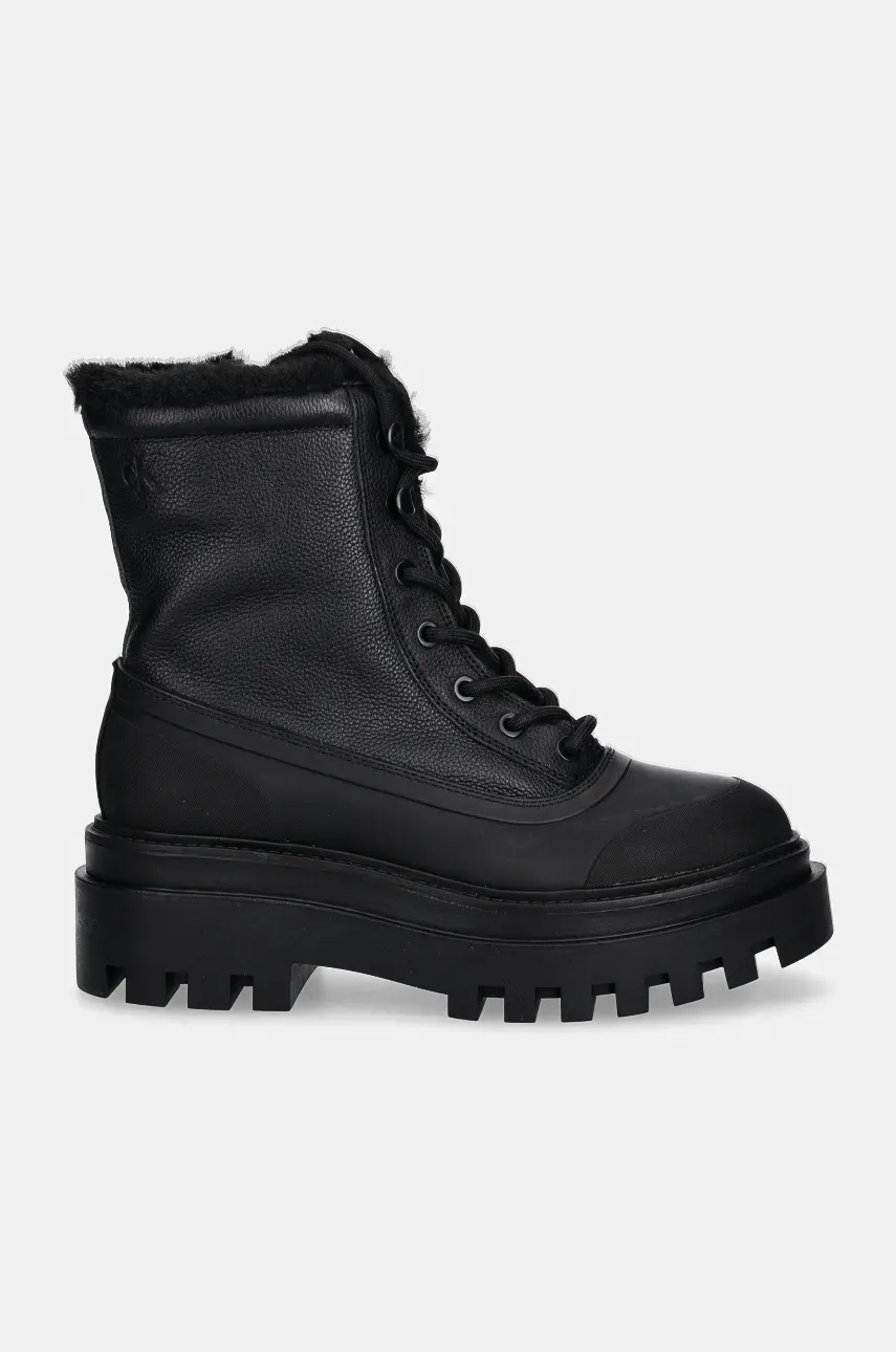 Полусапожки Calvin Klein Jeans FLATFORM LACE UP BOOT PADDED женские цвет чёрный на платформе с утеплением YW0YW01557 Полусапожки Calvin Klein Jeans FLATFORM LACE UP BOOT PADDED женские цвет чёрный на платформе с утеплением YW0YW01557