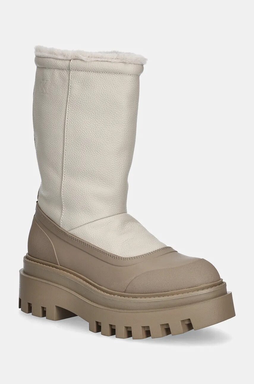 Levně Nízké kozačky Calvin Klein Jeans FLATFORM CHELSEA BOOT PADDED dámské, béžová barva, na plochém podpatku, zateplené, YW0YW01558