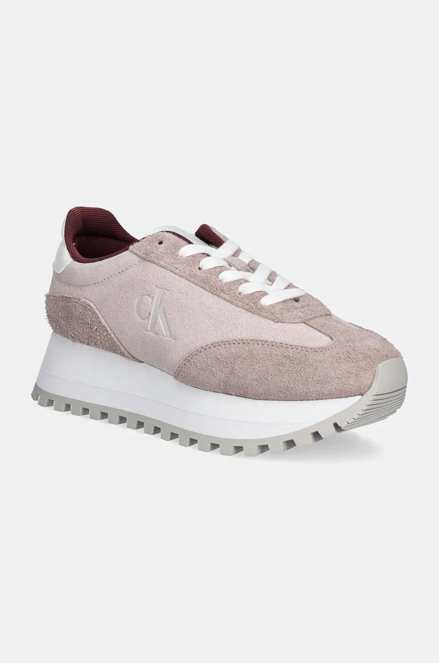 Levně Semišové sneakers boty Calvin Klein Jeans RUNNER LACEUP ML SUEDE růžová barva, YW0YW01574