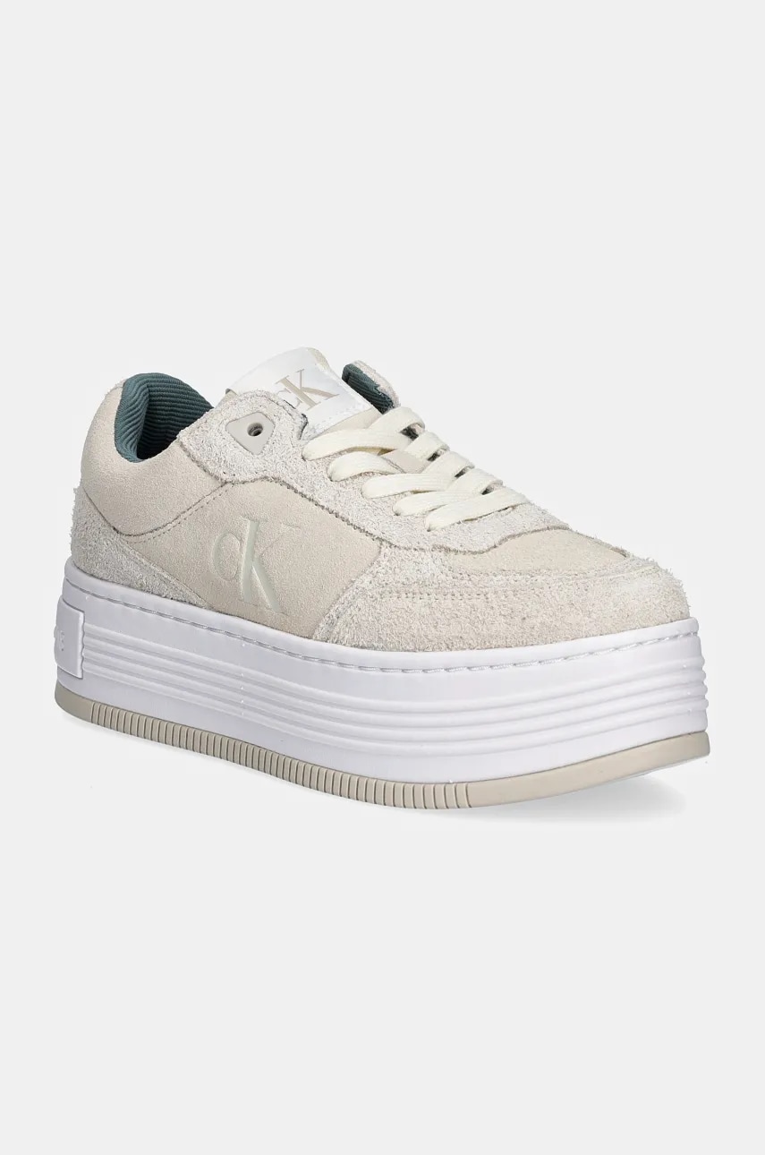 Levně Semišové sneakers boty Calvin Klein Jeans BOLD PLATF LACEUP LOW MG SUEDE béžová barva, YW0YW01575