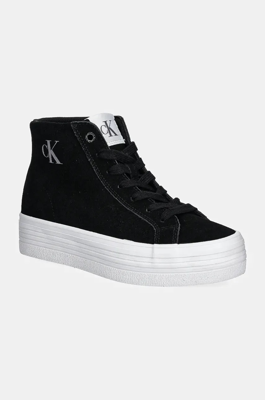 Levně Semišové tenisky Calvin Klein Jeans VULC FLATFORM LACEUP MID MG S černá barva, YW0YW01584