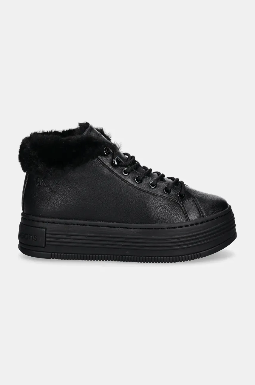Кожаные ботинки Calvin Klein Jeans BOLD PLATF LOW LACEUP MG LTH женские цвет чёрный на платформе с утеплением YW0YW01590 Кожаные ботинки Calvin Klein Jeans BOLD PLATF LOW LACEUP MG LTH женские цвет чёрный на платформе с утеплением YW0YW01590