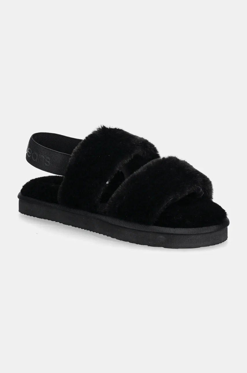 

Пантофи Calvin Klein Jeans HOME VELCRO IN FUR в черно YW0YW01595, Черен