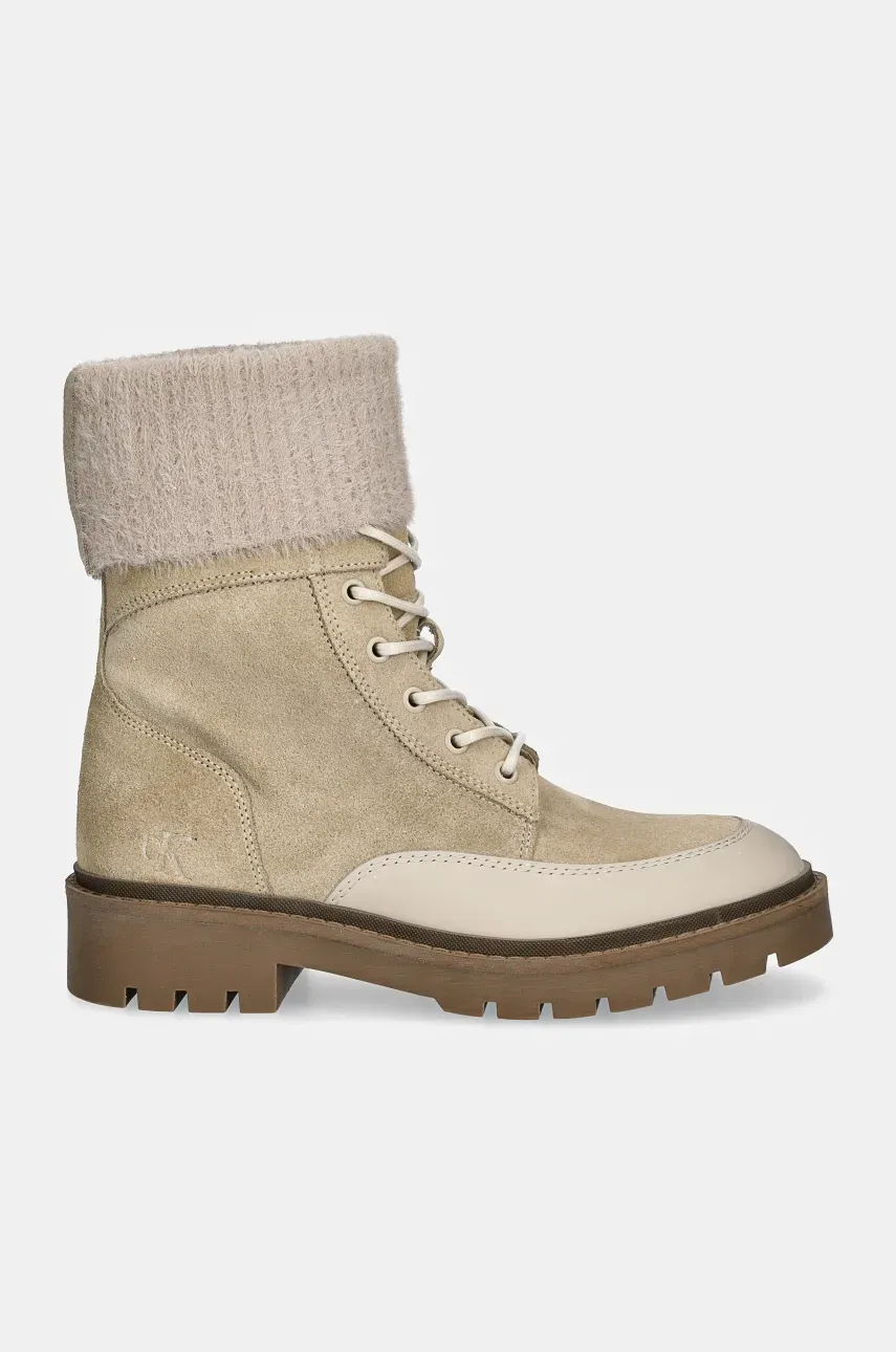 Полусапожки Calvin Klein Jeans COMBAT MID LACE UP BOOT WL женские цвет бежевый на плоском ходу YW0YW01599 Полусапожки Calvin Klein Jeans COMBAT MID LACE UP BOOT WL женские цвет бежевый на плоском ходу YW0YW01599