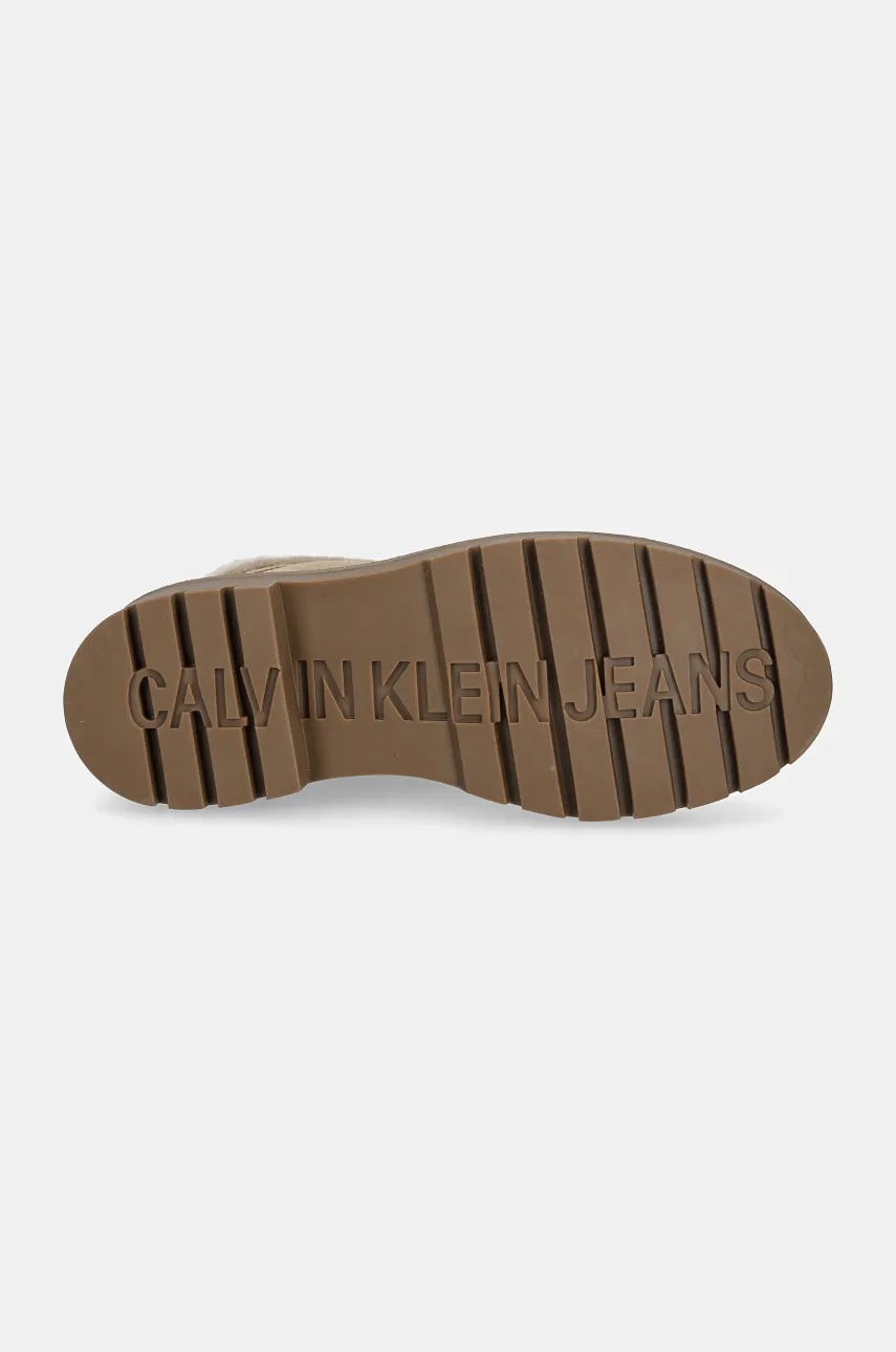 Черевики Calvin Klein Jeans COMBAT MID LACE UP BOOT WL жіночі колір бежевий на плоскому ходу YW0YW01599 