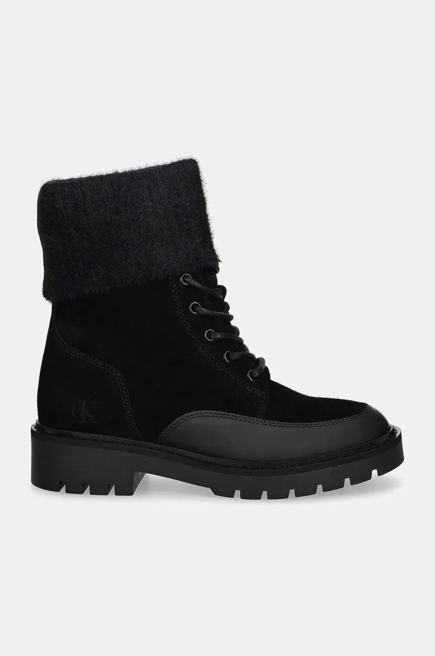 Полусапожки Calvin Klein Jeans COMBAT MID LACE UP BOOT WL женские цвет чёрный на плоском ходу YW0YW01599 Полусапожки Calvin Klein Jeans COMBAT MID LACE UP BOOT WL женские цвет чёрный на плоском ходу YW0YW01599