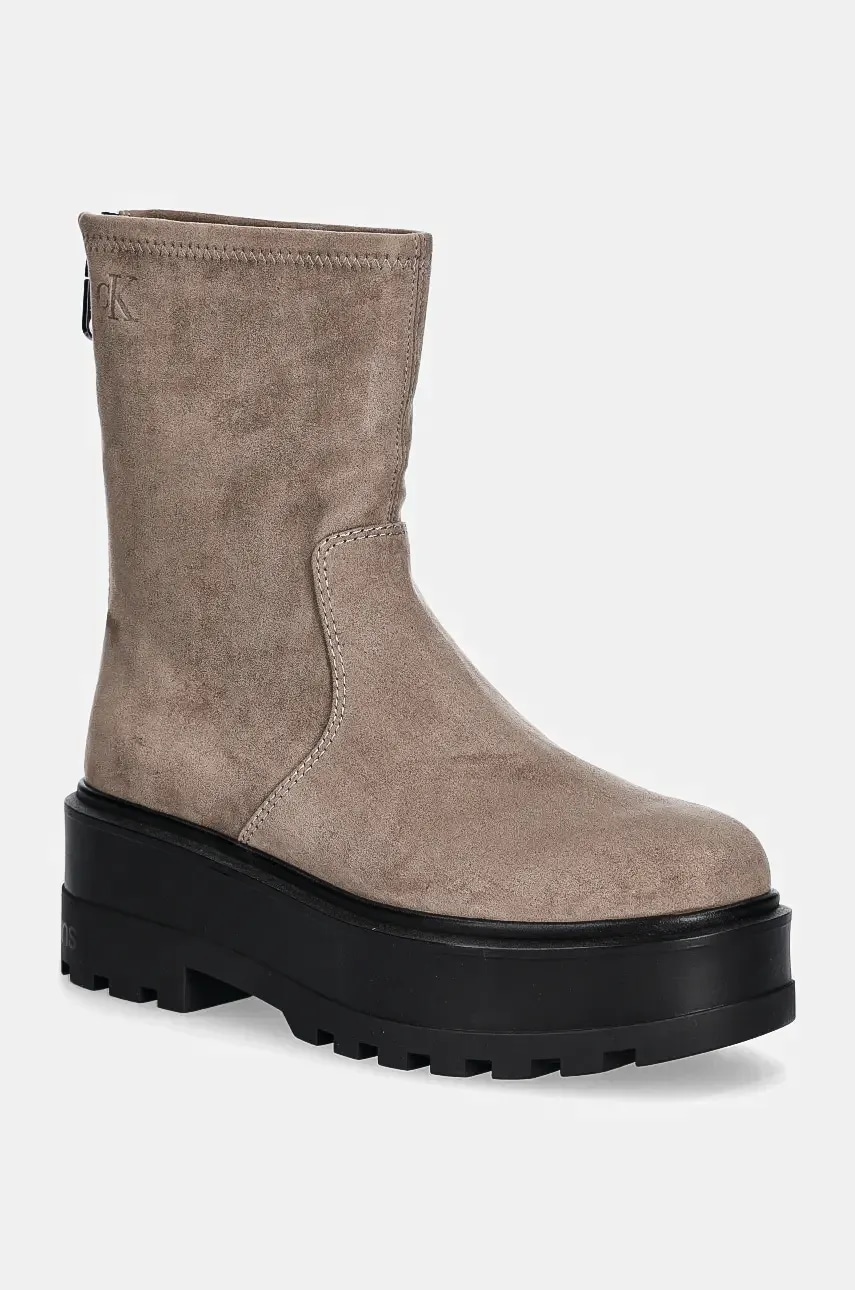 Levně Nízké kozačky Calvin Klein Jeans FLATFORM ZIP MG SS dámské, béžová barva, na platformě, YW0YW01602