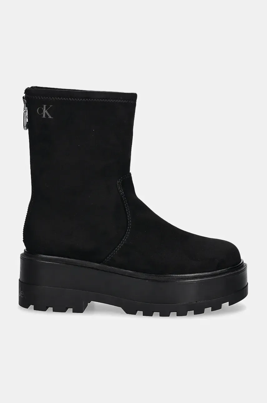 Полусапожки Calvin Klein Jeans FLATFORM ZIP MG SS женские цвет чёрный на платформе YW0YW01602 Полусапожки Calvin Klein Jeans FLATFORM ZIP MG SS женские цвет чёрный на платформе YW0YW01602