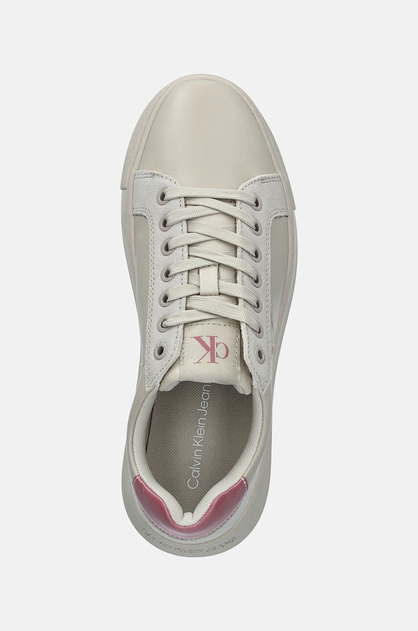 Δερμάτινα αθλητικά παπούτσια Calvin Klein Jeans CHUNKY CUPSOLE LTH MG LTH χρώμα: μπεζ, YW0YW01614 φωτογραφία