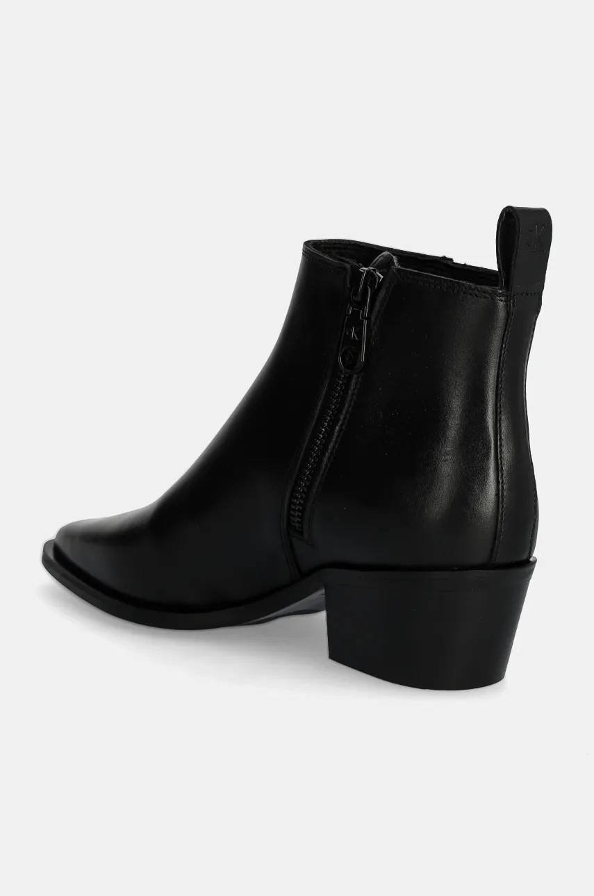 Calvin Klein Jeans bőr csizma COWBOY BOOT MG LTH fekete, női, magassarkú, YW0YW01678 termék 2. képe