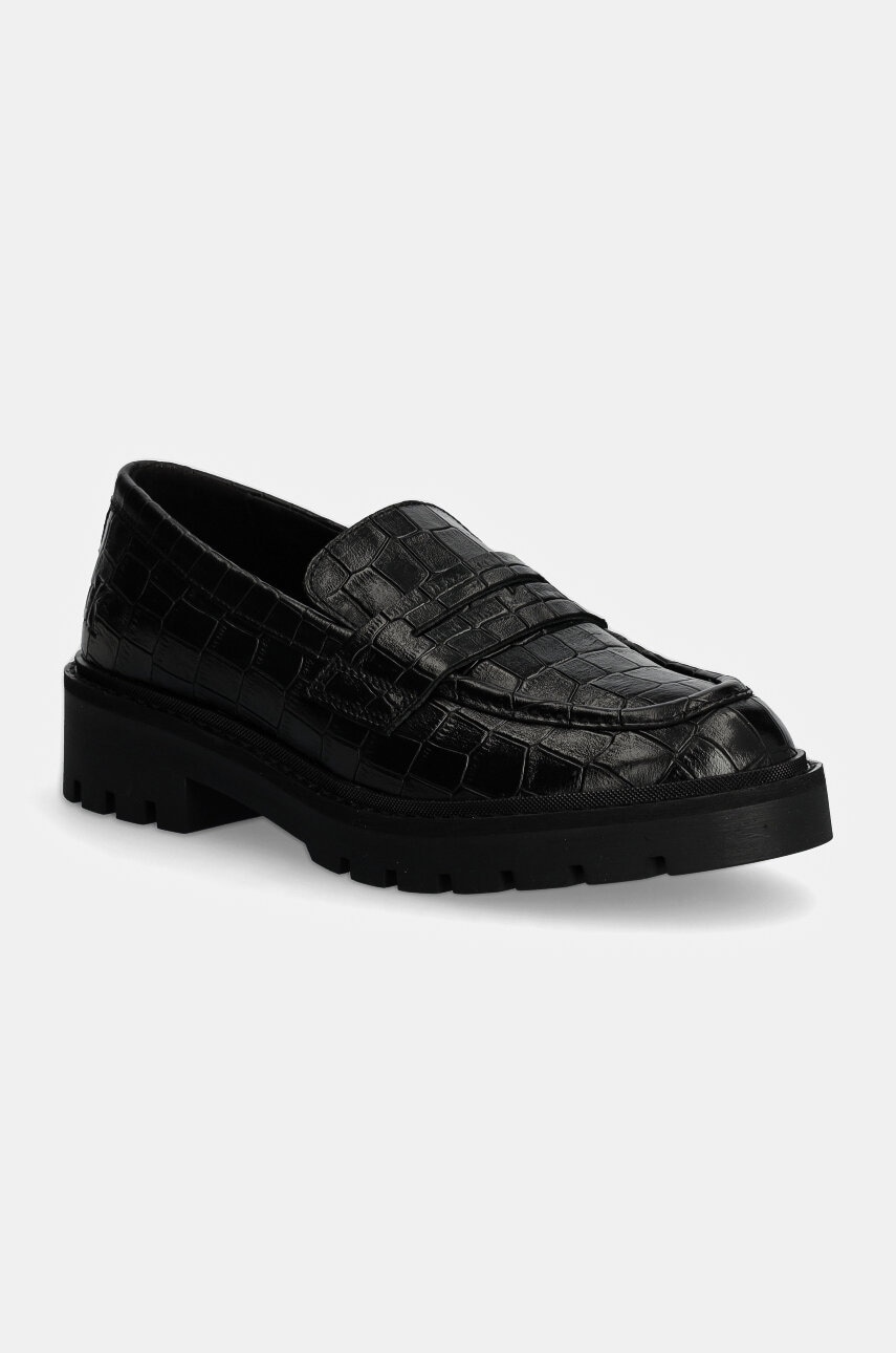 Levně Kožené mokasíny Calvin Klein Jeans FLATFORM LOAFER MG CROC LTH dámské, černá barva, na platformě, YW0YW01680