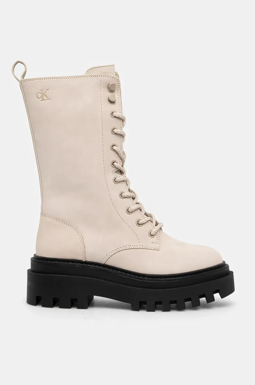 Полусапожки Calvin Klein Jeans FLATFORM LACE UP BOOT MG NB женские цвет бежевый на платформе YW0YW01683 Полусапожки Calvin Klein Jeans FLATFORM LACE UP BOOT MG NB женские цвет бежевый на платформе YW0YW01683