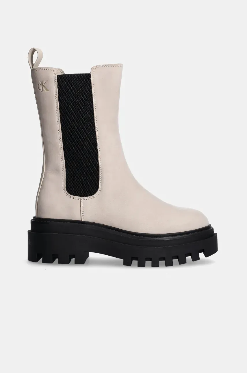 Ботинки из нубука Calvin Klein Jeans FLATFORM CHELSEA BOOT MG NB цвет бежевый на платформе YW0YW01684 Ботинки из нубука Calvin Klein Jeans FLATFORM CHELSEA BOOT MG NB цвет бежевый на платформе YW0YW01684