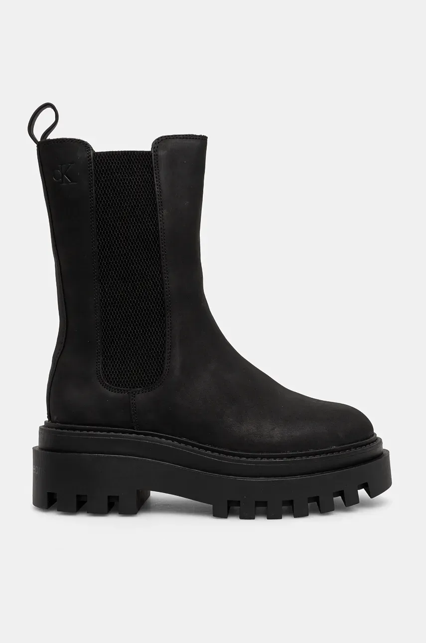 Ботинки из нубука Calvin Klein Jeans FLATFORM CHELSEA BOOT MG NB цвет чёрный на платформе YW0YW01684 Ботинки из нубука Calvin Klein Jeans FLATFORM CHELSEA BOOT MG NB цвет чёрный на платформе YW0YW01684
