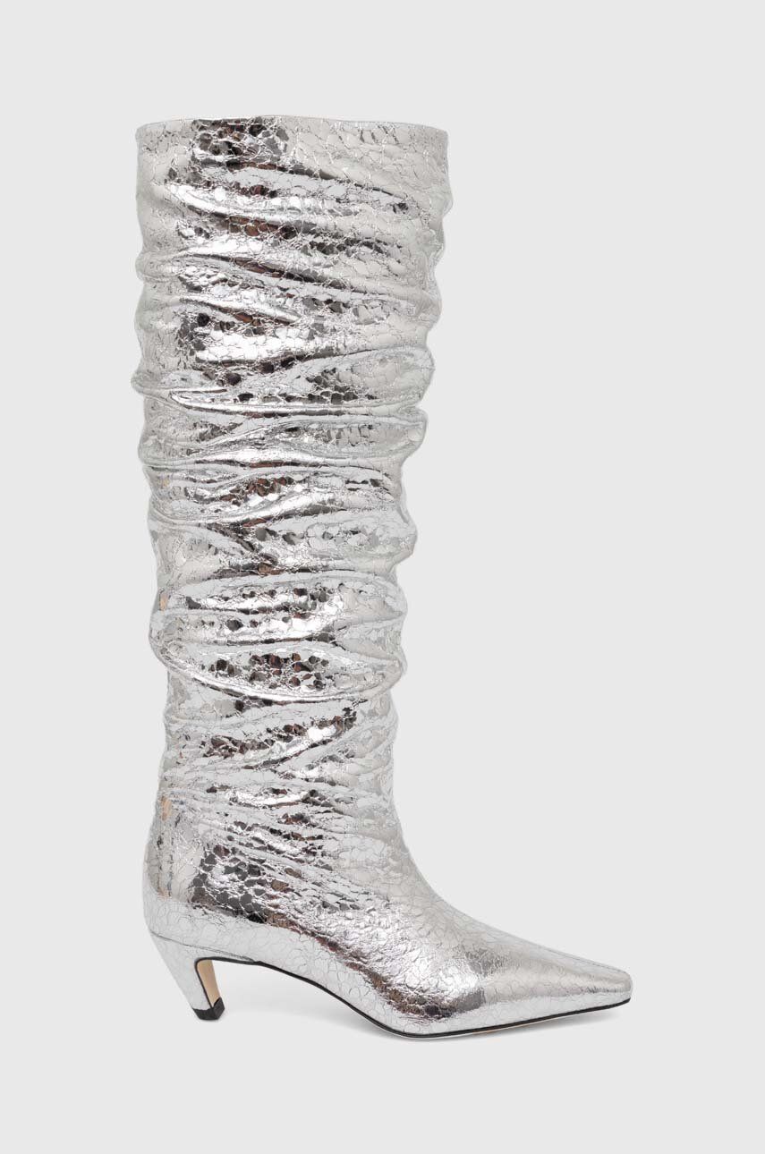 MSGM ghete de piele femei, culoarea argintiu, cu toc cui, 3741MDS710 905
