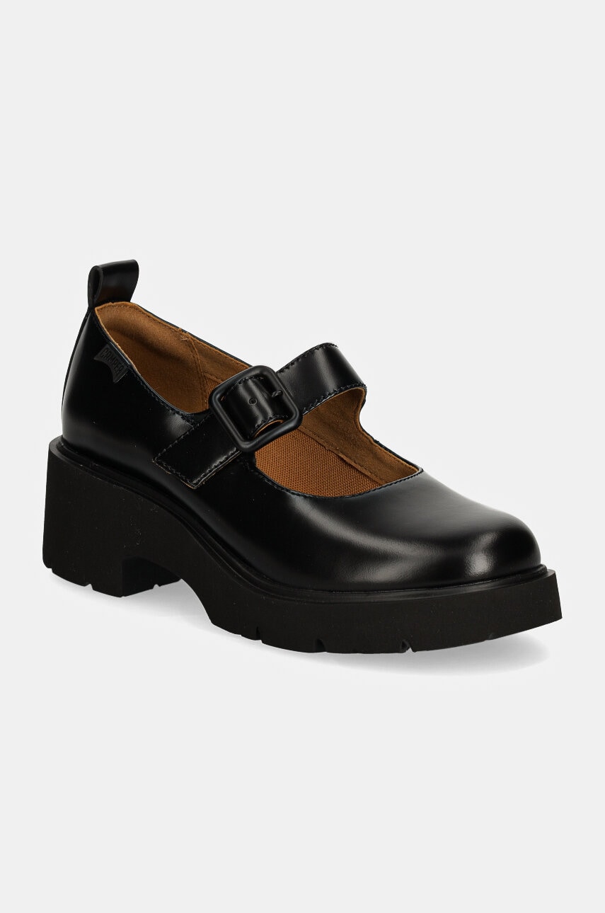 Camper pantofi de piele Milah femei, culoarea negru, cu platforma, K201681-001