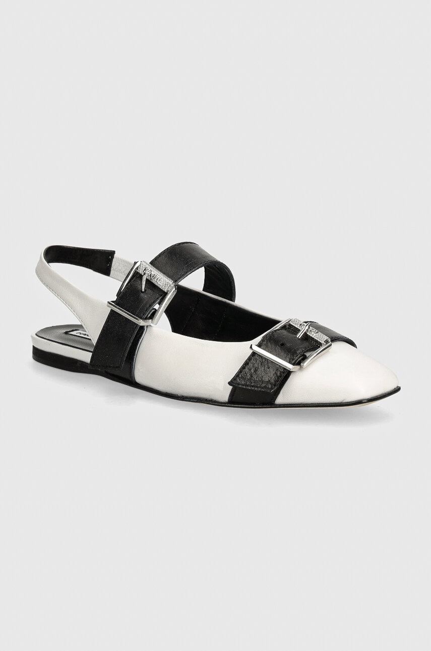 Karl Lagerfeld balerini de piele KONNIE culoarea alb, cu toc deschis, KL40186
