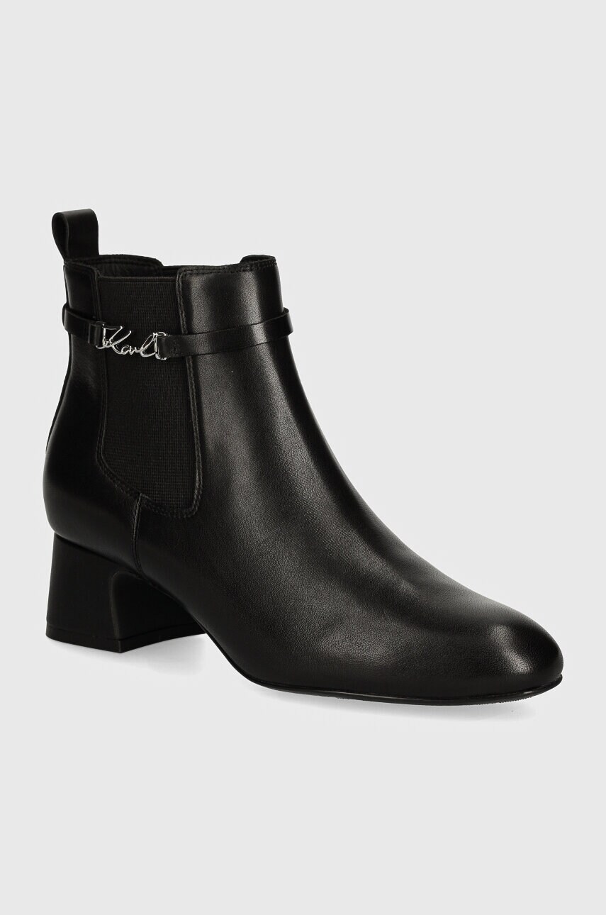 Karl Lagerfeld ghete chelsea de piele BONNIE femei, culoarea negru, cu toc drept, KL30344 Karl Lagerfeld ghete chelsea de piele BONNIE femei, culoarea negru, cu toc drept, KL30344