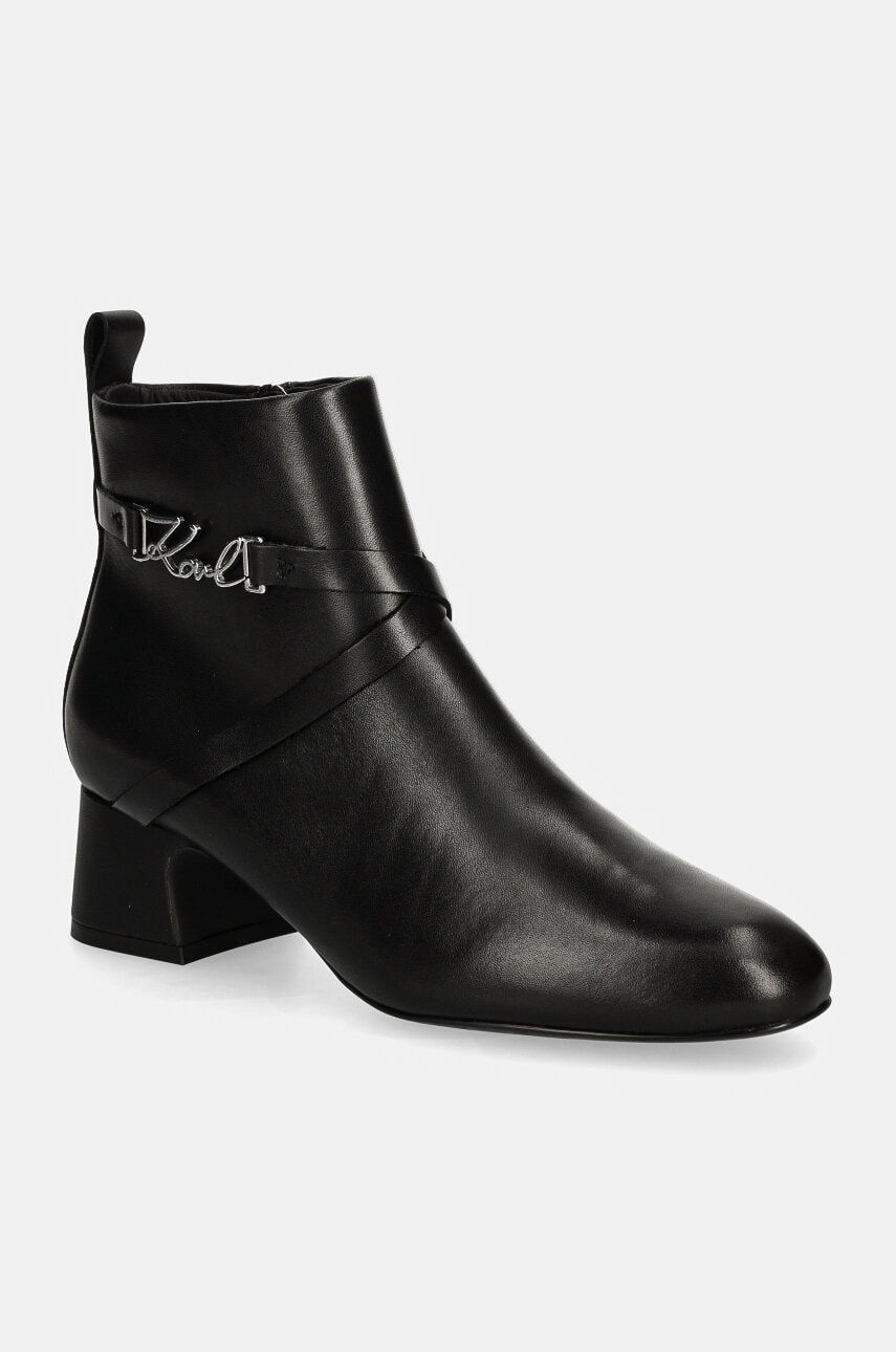 Karl Lagerfeld cizme de piele BONNIE femei, culoarea negru, cu toc drept, KL30354 Karl Lagerfeld cizme de piele BONNIE femei, culoarea negru, cu toc drept, KL30354