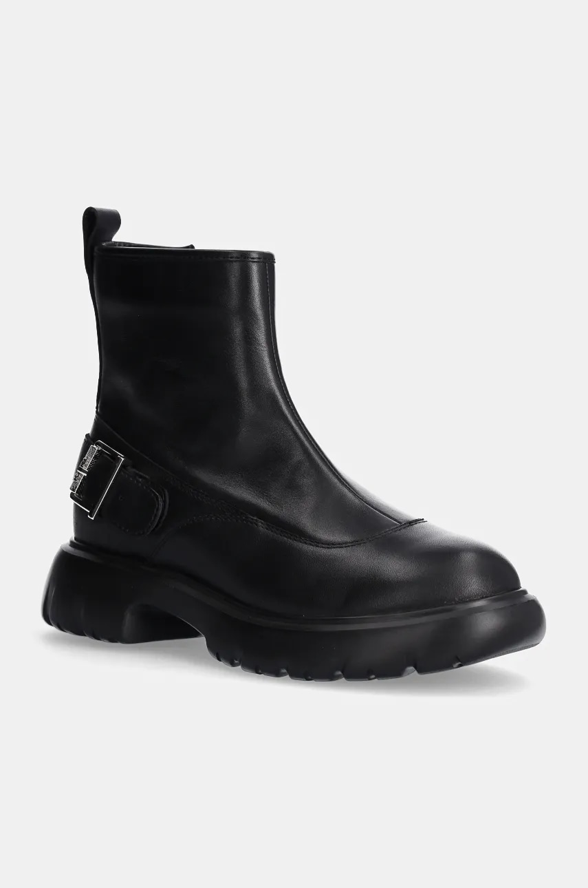 Karl Lagerfeld cizme de piele PHOENIX femei, culoarea negru, cu toc plat, KL42165