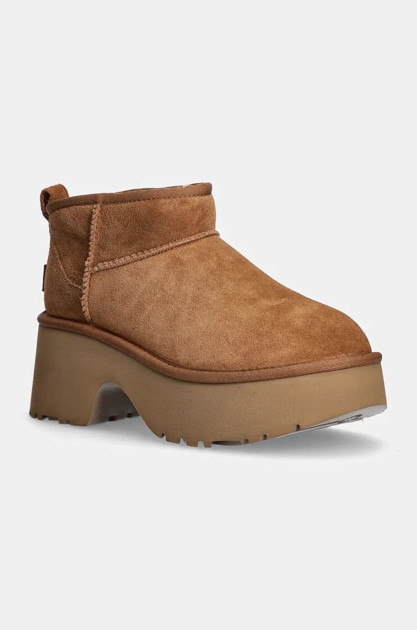 UGG cizme de zăpadă din piele întoarsă Classic Ultra Mini New Heights femei, culoarea maro, 1158311-CHE