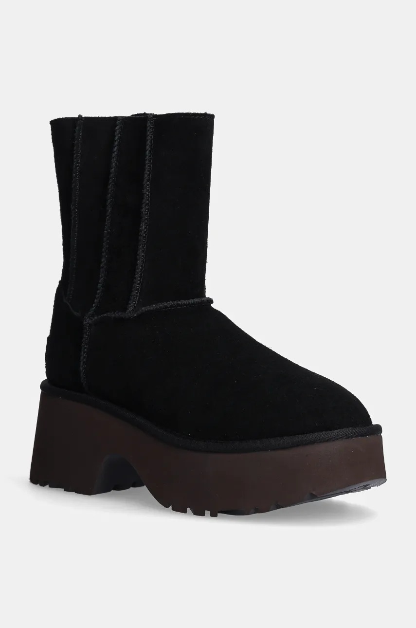 UGG cizme din piele întoarsa Classic Twin Seam New Heights femei, culoarea negru, cu toc drept, izolare usoara, 1158313-BLK