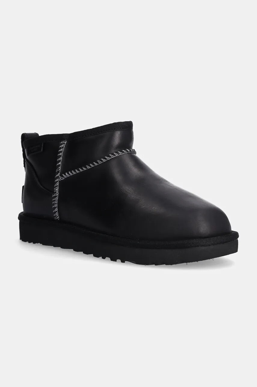 UGG bocanci de piele Classic Ultra Mini Lthr Regen culoarea negru, 1163490-BLK
