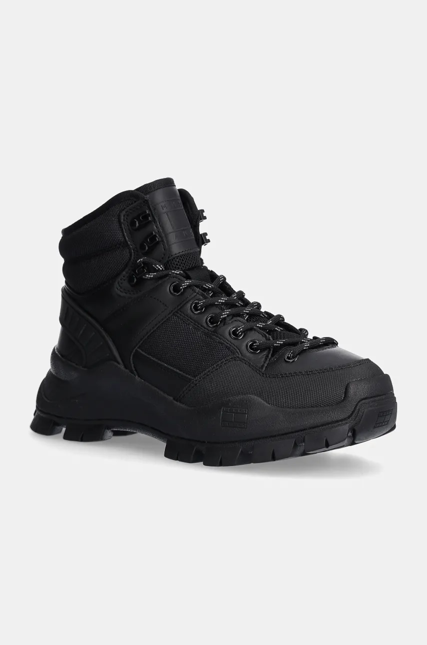 Tommy Jeans botine TJW FEMININE HYBRID BOOT culoarea negru, cu toc plat, EN0EN02553