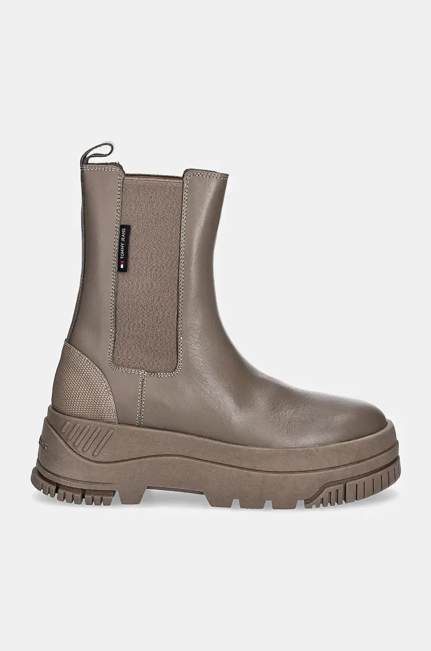 Кожаные полусапоги Tommy Jeans TJW CHELSEA FLATFORM BOOT женские цвет коричневый на платформе EN0EN02597 Кожаные полусапоги Tommy Jeans TJW CHELSEA FLATFORM BOOT женские цвет коричневый на платформе EN0EN02597