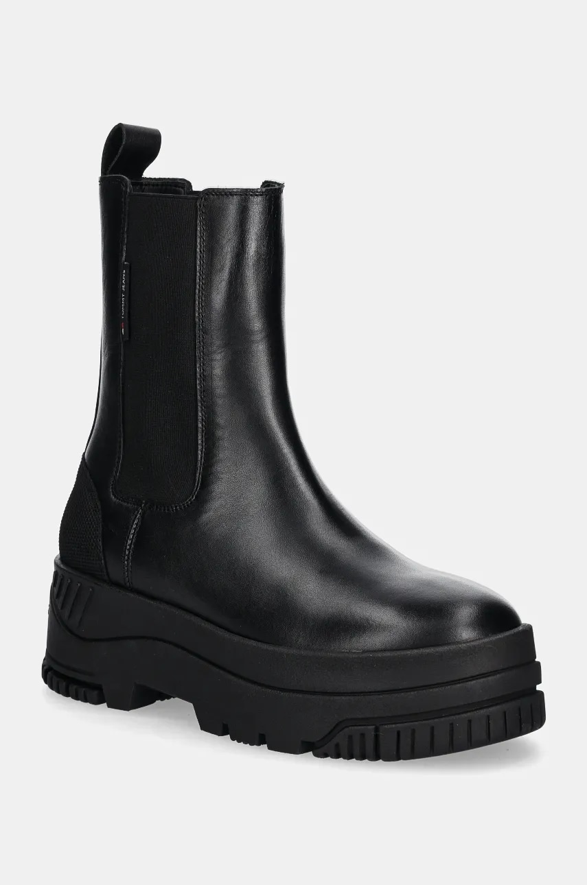 Tommy Jeans ghete chelsea de piele TJW CHELSEA FLATFORM BOOT femei, culoarea negru, cu platforma, EN0EN02597 Tommy Jeans ghete chelsea de piele TJW CHELSEA FLATFORM BOOT femei, culoarea negru, cu platforma, EN0EN02597