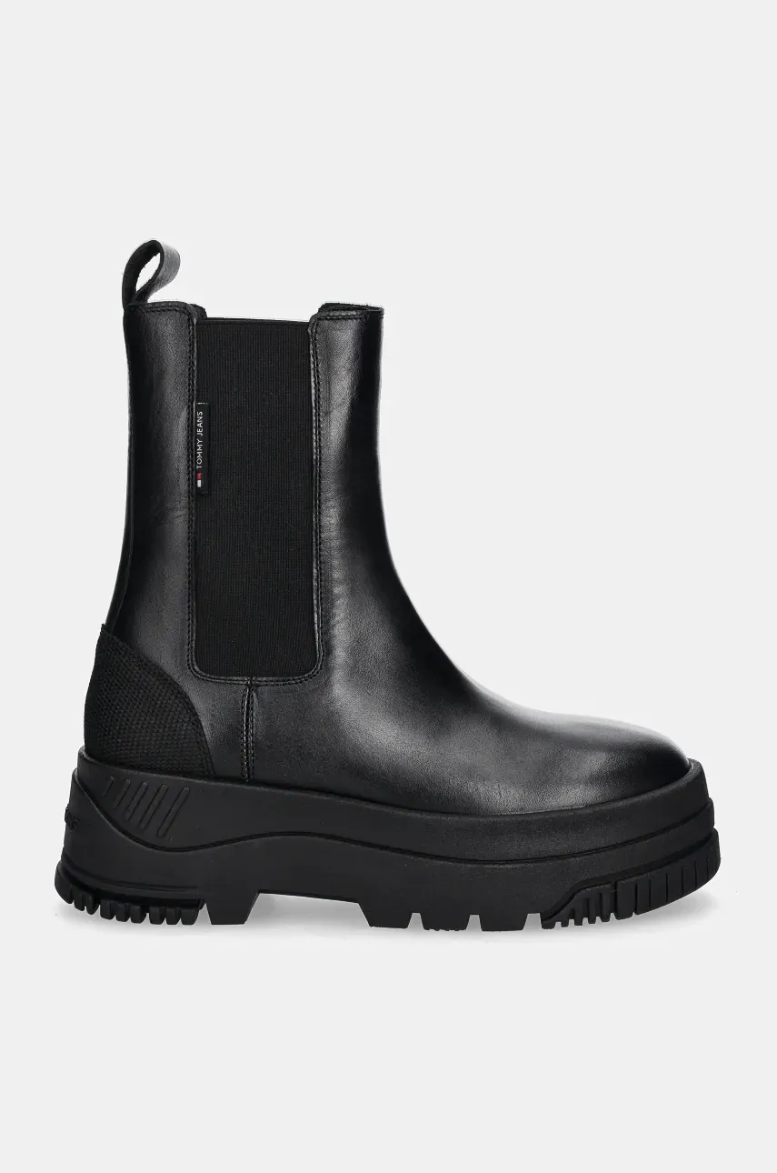 Кожаные полусапоги Tommy Jeans TJW CHELSEA FLATFORM BOOT женские цвет чёрный на платформе EN0EN02597 Кожаные полусапоги Tommy Jeans TJW CHELSEA FLATFORM BOOT женские цвет чёрный на платформе EN0EN02597