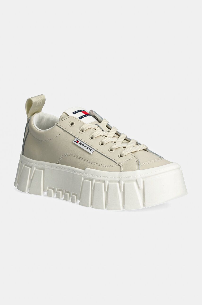 Tommy Jeans sneakers din piele TJW VULC FLATFORM LC LEATHER culoarea bej, EN0EN02610