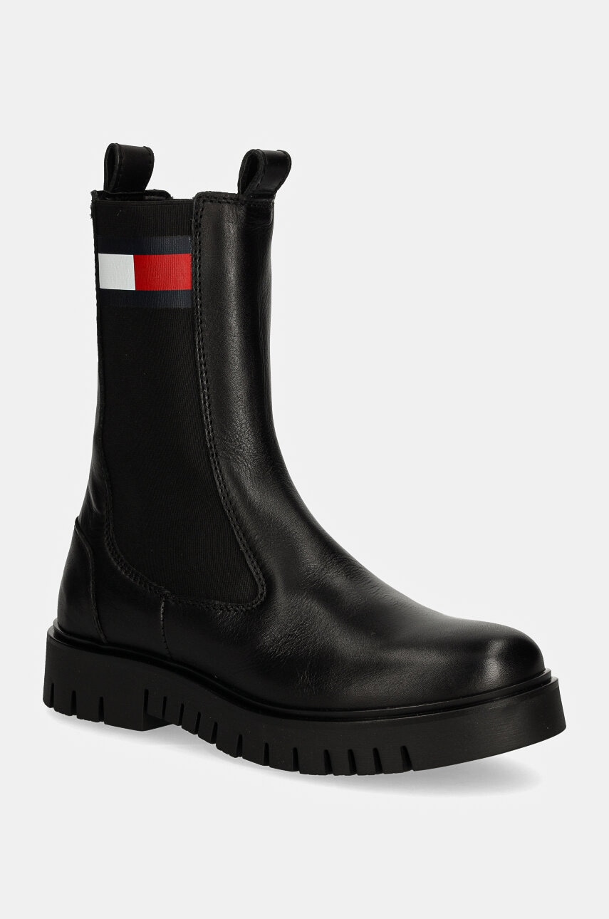 Tommy Jeans ghete chelsea de piele TJW LONG CHELSEA BOOT femei, culoarea negru, cu platforma, EN0EN02625 Tommy Jeans ghete chelsea de piele TJW LONG CHELSEA BOOT femei, culoarea negru, cu platforma, EN0EN02625