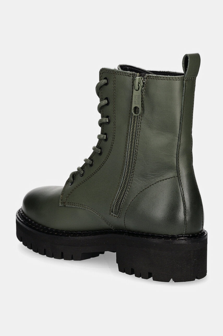 Шкіряні черевики Tommy Jeans TJW URBAN LACE UP BOOT жіночі колір зелений на плоскому ходу EN0EN02628 