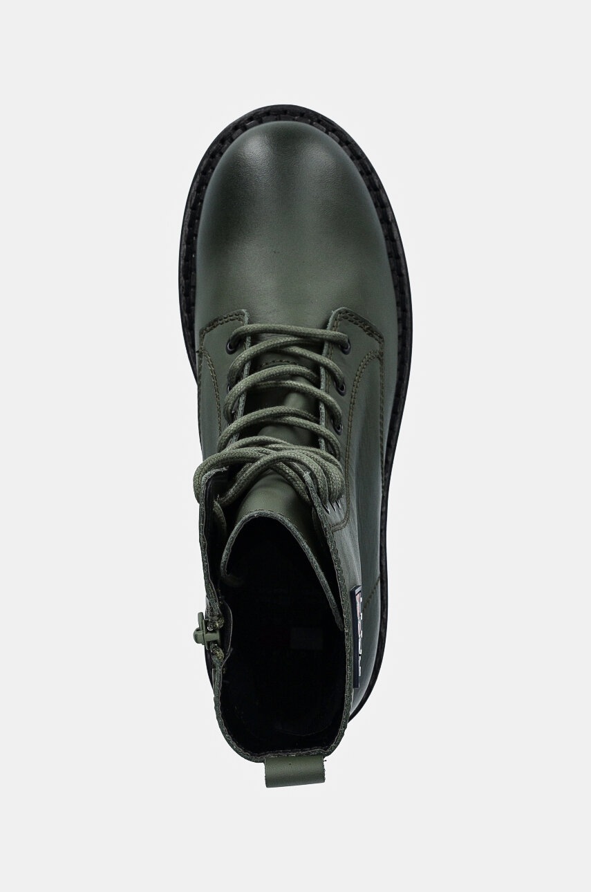 Шкіряні черевики Tommy Jeans TJW URBAN LACE UP BOOT жіночі колір зелений на плоскому ходу EN0EN02628 