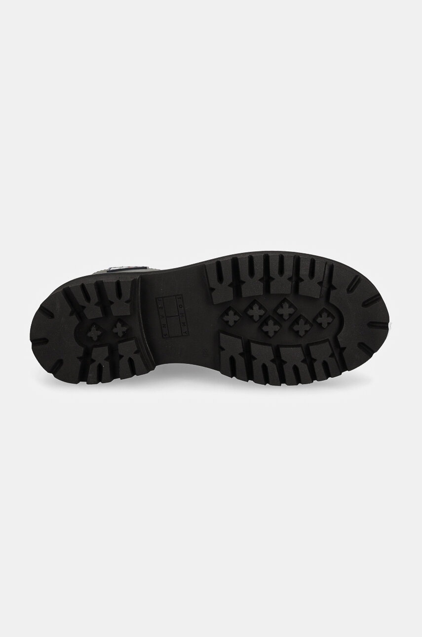 Шкіряні черевики Tommy Jeans TJW URBAN LACE UP BOOT жіночі колір зелений на плоскому ходу EN0EN02628 
