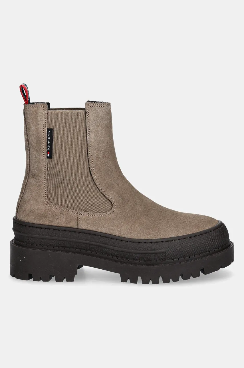 Замшевые ботинки Tommy Jeans TJW FOXING CHELSEA SUEDE женские цвет бежевый на платформе EN0EN02631 Замшевые ботинки Tommy Jeans TJW FOXING CHELSEA SUEDE женские цвет бежевый на платформе EN0EN02631