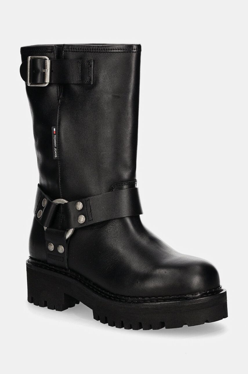 Tommy Jeans cizme de piele TJW URBAN BIKER BOOT LEATHER femei, culoarea negru, cu platforma, EN0EN02728 Tommy Jeans cizme de piele TJW URBAN BIKER BOOT LEATHER femei, culoarea negru, cu platforma, EN0EN02728
